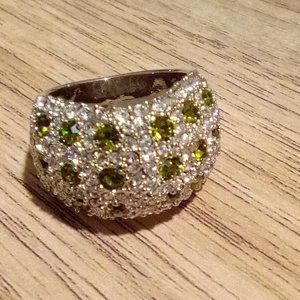 Camille La Vie Silver Tone Peridot & Cubic Zirconia Cluster Cocktail Ring